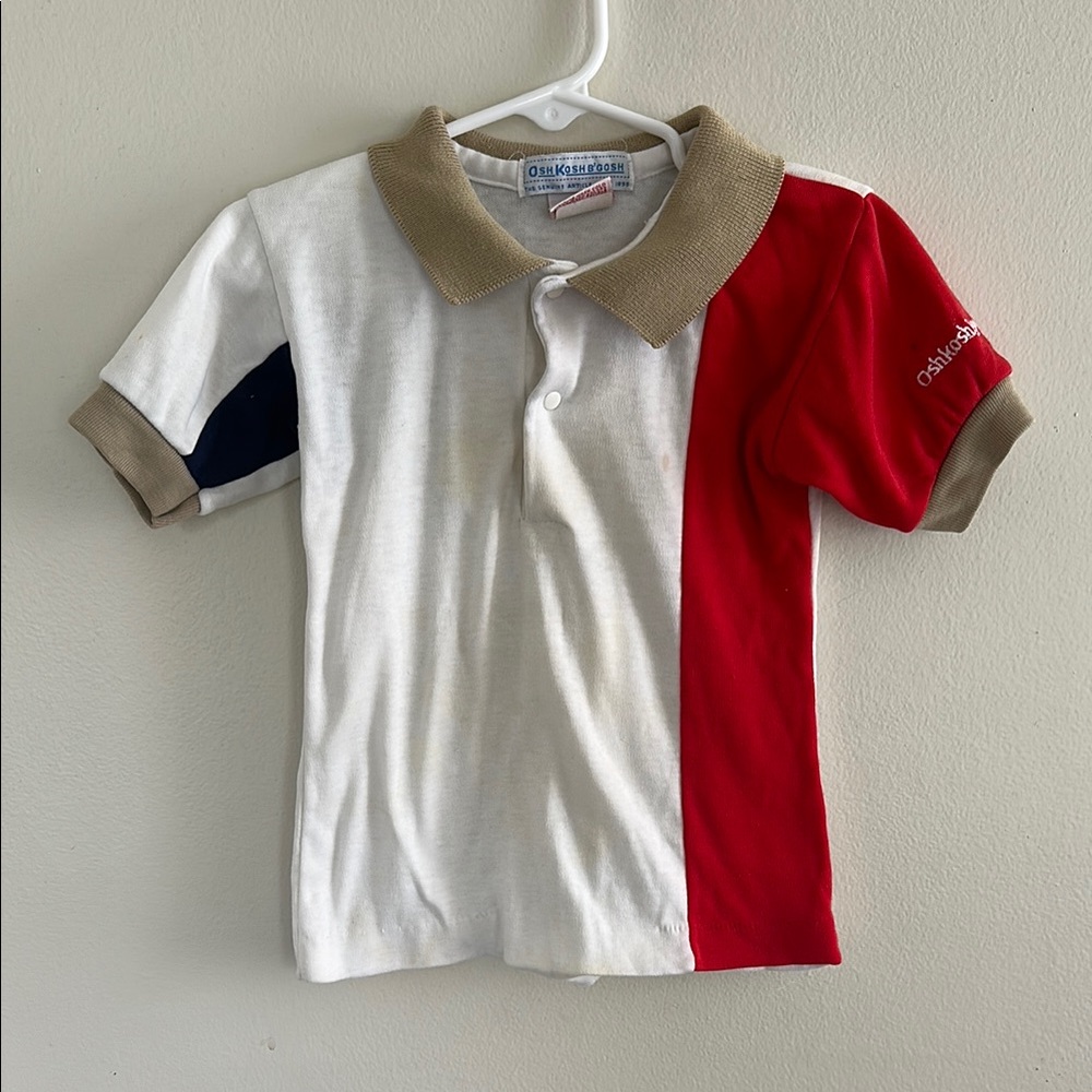 VINTAGE OshKosh B'gosh Kids Colorblock Polo Shirt - Red, White, and Tan